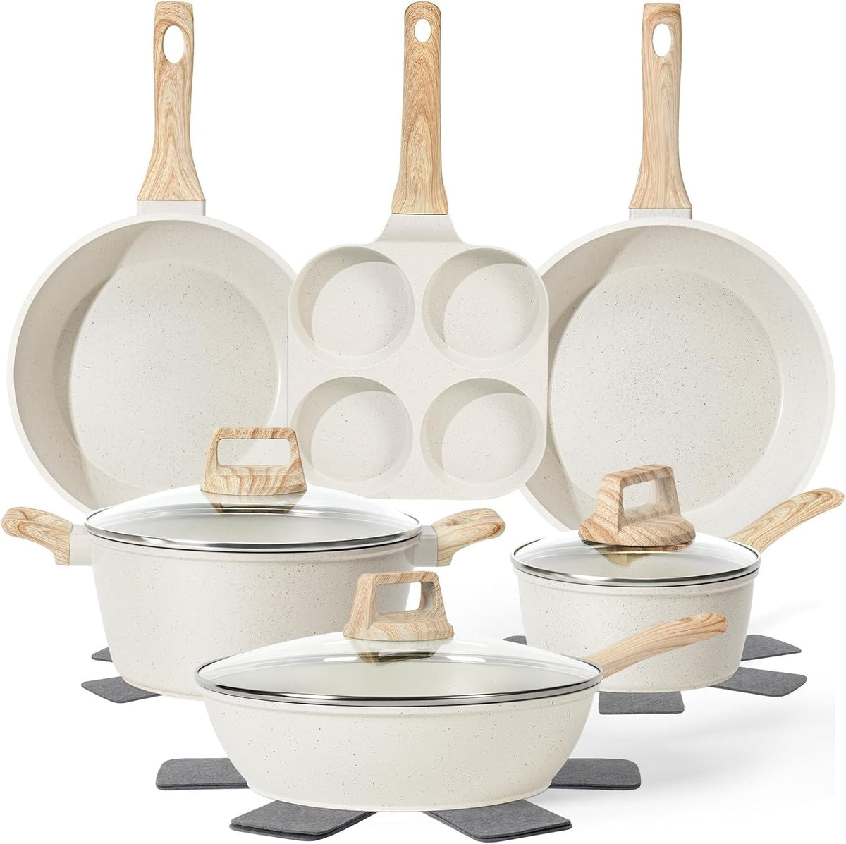 12Pcs White Granite Induction Cookware.