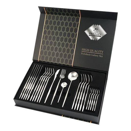 24 PCs Premium Steel Cutlery Set- (4404) Silver