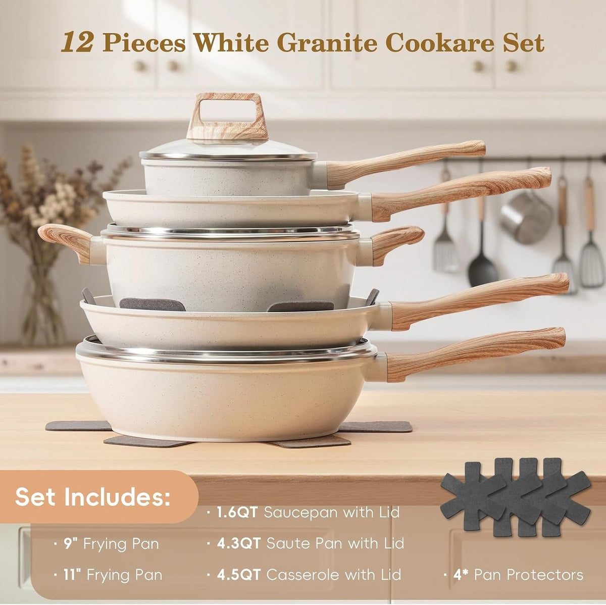 12Pcs White Granite Induction Cookware.