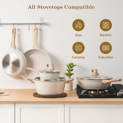 12Pcs White Granite Induction Cookware.