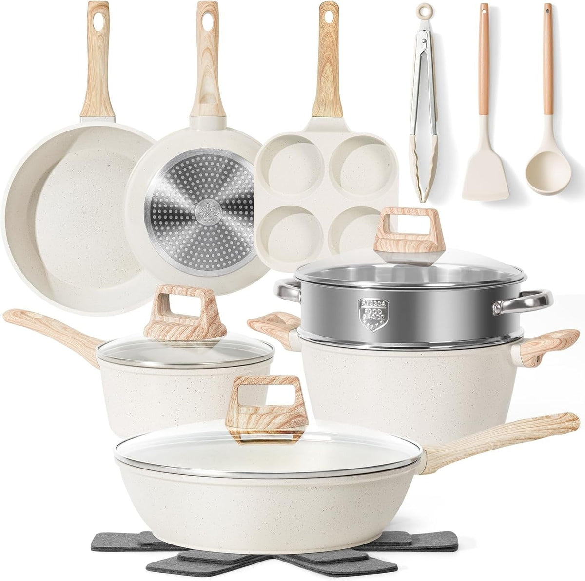 12Pcs White Granite Induction Cookware.